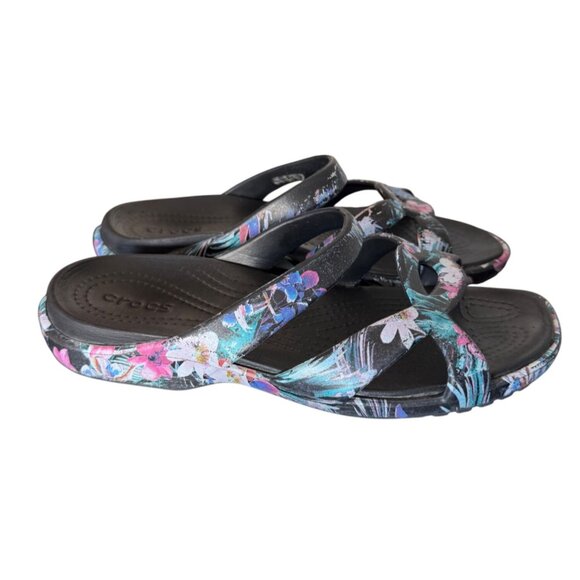 Crocs Womens Dark Floral Pattern Multicolor Slide Sandals Size 7 - Picture 2 of 9